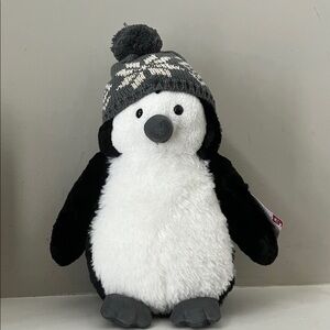 GUND Black Plush Penguin with Gray Knit Pom Hat